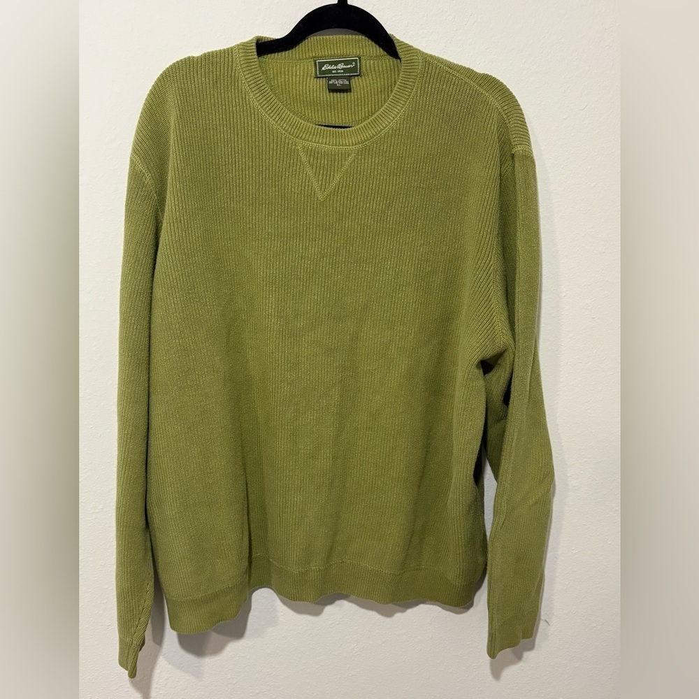 Eddie Bauer Olive Green Cotton Sweater | Size XL | Crewneck Knit
